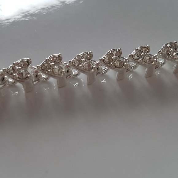 Cristal Silver Hearts Bracelet 7.5 " Inches Length - Picture 5 of 8